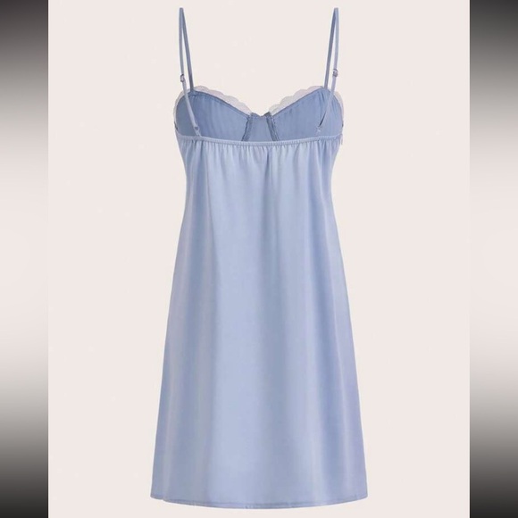 Baby Blue Satin Coquette Slip Dress Lace Detail - Picture 2 of 6